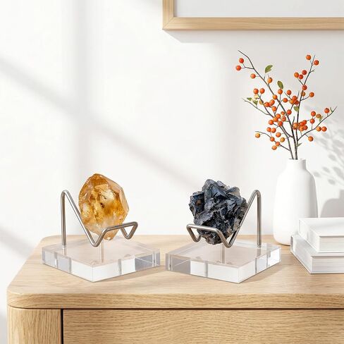 8 Pcs Crystal Display Stands, 2x2 Inch Acrylic and Metal Rock Display Holder, Clear Base with Silver Arms for Minerals, Geodes, Fossils, Agate, Coral, and Collectibles in Kuwait