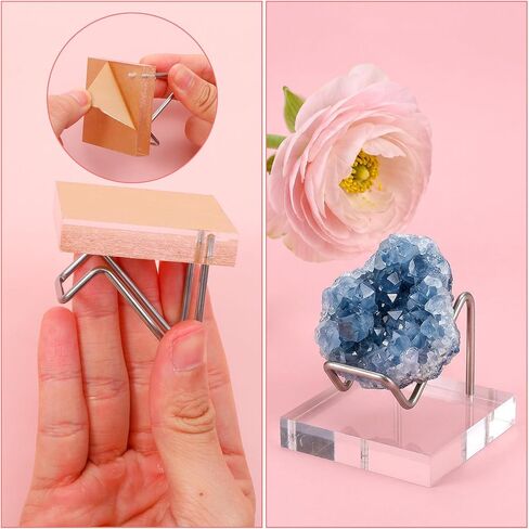 8 Pcs Crystal Display Stands, 2x2 Inch Acrylic and Metal Rock Display Holder, Clear Base with Silver Arms for Minerals, Geodes, Fossils, Agate, Coral, and Collectibles in Kuwait