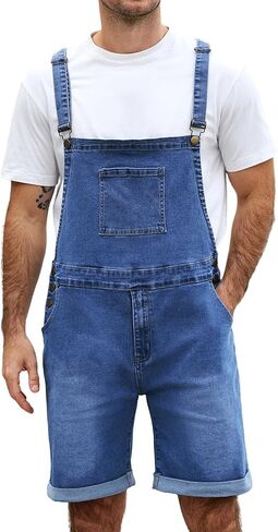 Men's Denim Shorts Bib Overalls Jean Romper Casual Loose Fit Coveralls Summer Jumpsuit in Saudi Arabia