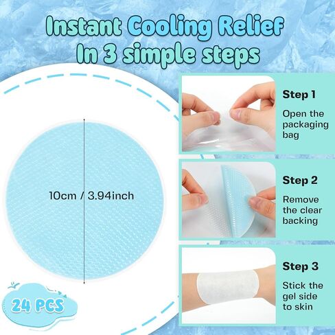 TrelaCo 24 Sheets Round Cooling Patches for Instant Relief from Heat Workouts Hot Flashes Hydrogel Patches Cooling Relief During Mild to Moderately Strenuous Activities in Kuwait