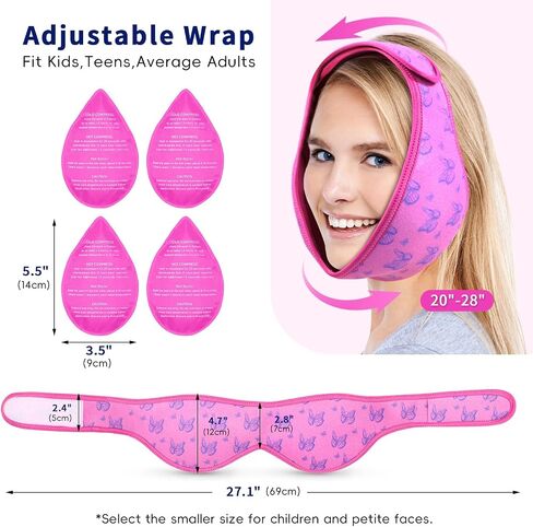 Wisdom Teeth Ice Pack Head Wrap for Pain Relief - Cold Hot Therapy for Face, Jaw & Oral Surgery with 4 Gel Packs, TMJ, Tooth Extraction, Tonsillectomy Recovery in Saudi Arabia