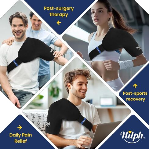 حزمة ثلج للكتف من الجل بطبقة مزدوجة ثلاثية الأبعاد من Hilph من أجل الكفة المدورة والتعافي من العمليات الجراحية - حزمة جل علاج بارد قابلة لإعادة الاستخدام مع أشرطة قابلة للتعديل، سهلة الارتداء، مرنة ومناسبة للرجال والنساء، مقاس كبير in Kuwait