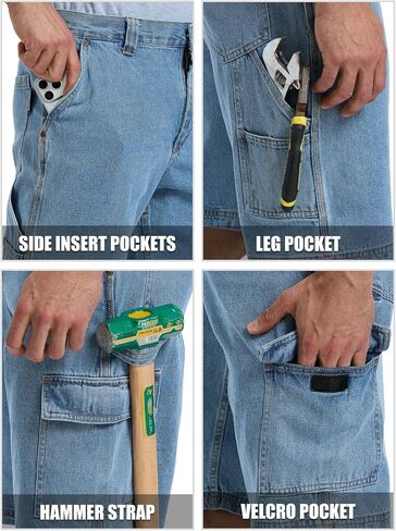 WORK IDEA Men's Cargo Denim Work Shorts, Relaxed Fit, Heavy Duty Cotton, Multiple Pockets and Durable Fabric in Saudi Arabia