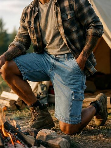 WORK IDEA Men's Cargo Denim Work Shorts, Relaxed Fit, Heavy Duty Cotton, Multiple Pockets and Durable Fabric in Saudi Arabia