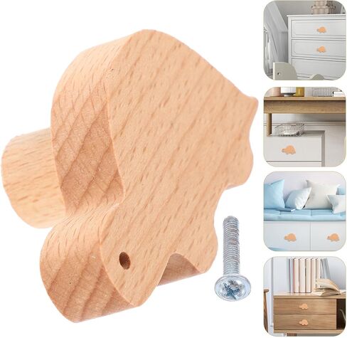 jojofuny Cartoon Animal Wood Pull Knob for Wardrobe Dresser Drawer Handle Solid Beech Wood Turtle Design with Screws for Nursery Furniture in Kuwait