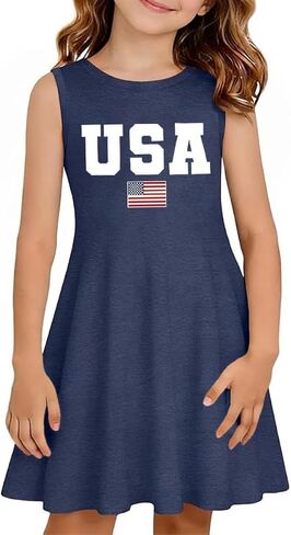 Qbily Girls Summer Sleeveless Dress A Line Swing Basic Skater Twirl Party Graphic Printed Dresses 5-14 Years in Saudi Arabia