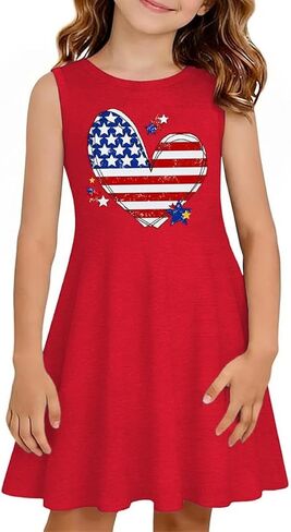 Qbily Girls Summer Sleeveless Dress A Line Swing Basic Skater Twirl Party Graphic Printed Dresses 5-14 Years in Saudi Arabia