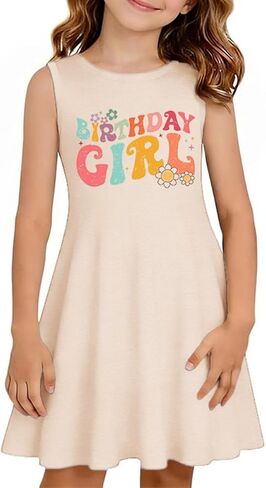 Qbily Girls Summer Sleeveless Dress A Line Swing Basic Skater Twirl Party Graphic Printed Dresses 5-14 Years in Saudi Arabia