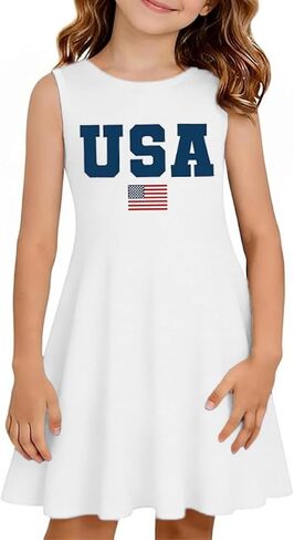 Qbily Girls Summer Sleeveless Dress A Line Swing Basic Skater Twirl Party Graphic Printed Dresses 5-14 Years in Saudi Arabia