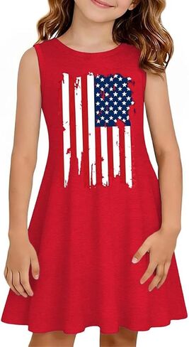 Qbily Girls Summer Sleeveless Dress A Line Swing Basic Skater Twirl Party Graphic Printed Dresses 5-14 Years in Saudi Arabia