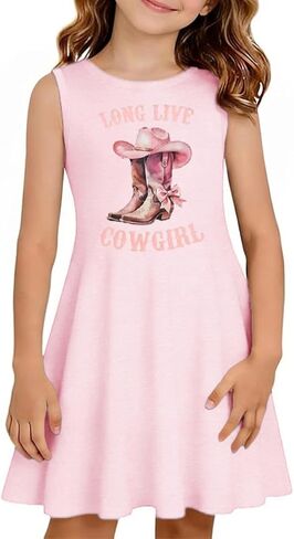 Qbily Girls Summer Sleeveless Dress A Line Swing Basic Skater Twirl Party Graphic Printed Dresses 5-14 Years in Saudi Arabia