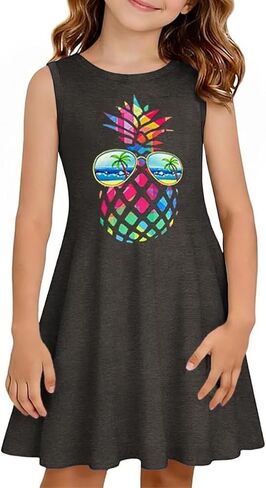 Qbily Girls Summer Sleeveless Dress A Line Swing Basic Skater Twirl Party Graphic Printed Dresses 5-14 Years in Saudi Arabia