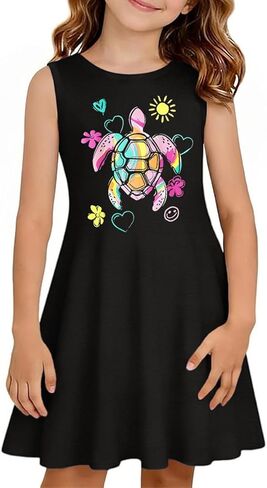 Qbily Girls Summer Sleeveless Dress A Line Swing Basic Skater Twirl Party Graphic Printed Dresses 5-14 Years in Saudi Arabia