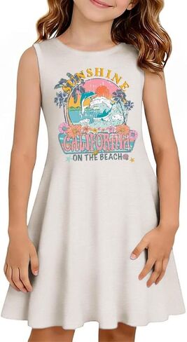 Qbily Girls Summer Sleeveless Dress A Line Swing Basic Skater Twirl Party Graphic Printed Dresses 5-14 Years in Saudi Arabia