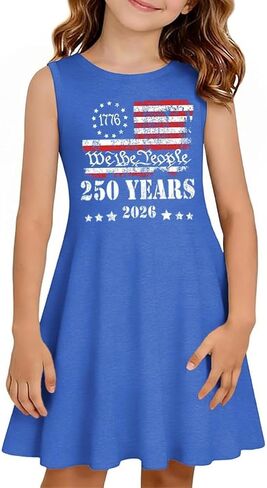 Qbily Girls Summer Sleeveless Dress A Line Swing Basic Skater Twirl Party Graphic Printed Dresses 5-14 Years in Saudi Arabia
