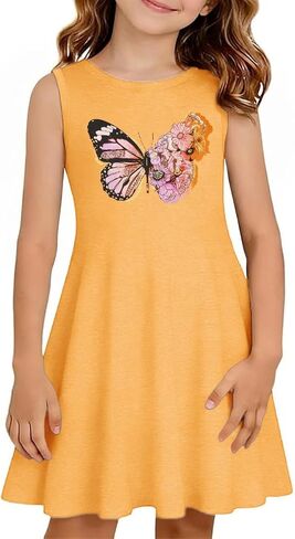 Qbily Girls Summer Sleeveless Dress A Line Swing Basic Skater Twirl Party Graphic Printed Dresses 5-14 Years in Saudi Arabia