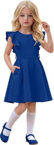 Girl's Ruffle Dress Cotton Flutter Sleeve A Line Flowy Swing Twirl Skater Formal Modest Party Summer Sundress in Kuwait