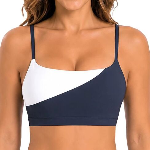 حمالة صدر رياضية من Sunzel Colorblock للنساء بأشرطة قابلة للتعديل، حمالة صدر مبطنة لليوجا ورقبة سكوب، بلوزة قصيرة لاسلكية منخفضة التأثير للتمرين في صالة الألعاب الرياضية in Kuwait
