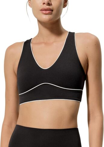 LilySilk Sports Bra for Women Silk Contour V-Neck Medium Support Contrast Piping Activewear Racerback Workout Gym in Kuwait
