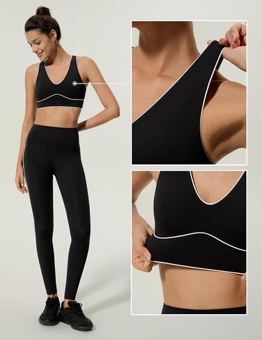 LilySilk Sports Bra for Women Silk Contour V-Neck Medium Support Contrast Piping Activewear Racerback Workout Gym in Kuwait