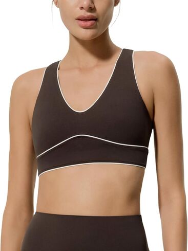 LilySilk Sports Bra for Women Silk Contour V-Neck Medium Support Contrast Piping Activewear Racerback Workout Gym in Kuwait