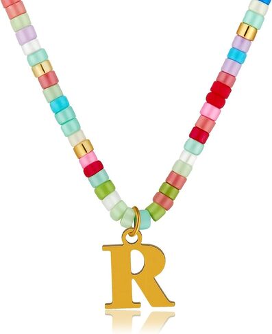 Beaded Initial Necklace Letter Choker for Girls Beach Boho Summer Jewelry Gifts for Women in Saudi Arabia