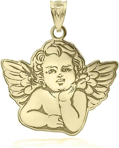 Certified 14k Yellow Gold Personalized Cherub Guardian Angel Pendant Custom Engraved with Any Name in Saudi Arabia