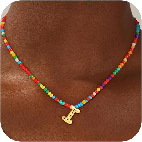 Colorful Initial Necklaces for Girls Women Kids - Teen Girls Gifts Trendy Beaded Bubble Initial Letter Necklace Dainty Gifts Choker Necklace for Girl Jewelry in Saudi Arabia