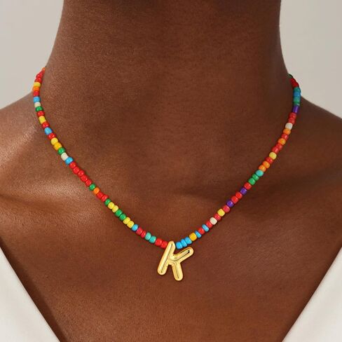 Colorful Initial Necklaces for Girls Women Kids - Teen Girls Gifts Trendy Beaded Bubble Initial Letter Necklace Dainty Gifts Choker Necklace for Girl Jewelry in Saudi Arabia