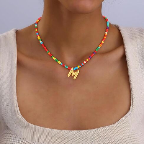 Colorful Initial Necklaces for Girls Women Kids - Teen Girls Gifts Trendy Beaded Bubble Initial Letter Necklace Dainty Gifts Choker Necklace for Girl Jewelry in Saudi Arabia