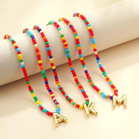 Colorful Initial Necklaces for Girls Women Kids - Teen Girls Gifts Trendy Beaded Bubble Initial Letter Necklace Dainty Gifts Choker Necklace for Girl Jewelry in Saudi Arabia