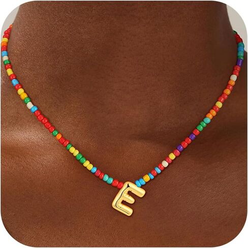 Colorful Initial Necklaces for Girls Women Kids - Teen Girls Gifts Trendy Beaded Bubble Initial Letter Necklace Dainty Gifts Choker Necklace for Girl Jewelry in Saudi Arabia