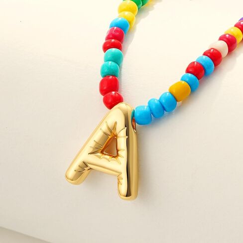 Colorful Initial Necklaces for Girls Women Kids - Teen Girls Gifts Trendy Beaded Bubble Initial Letter Necklace Dainty Gifts Choker Necklace for Girl Jewelry in Saudi Arabia