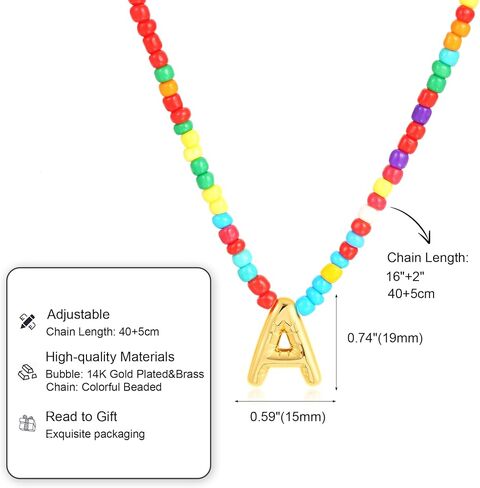 Colorful Initial Necklaces for Girls Women Kids - Teen Girls Gifts Trendy Beaded Bubble Initial Letter Necklace Dainty Gifts Choker Necklace for Girl Jewelry in Saudi Arabia