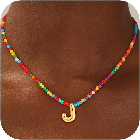 Colorful Initial Necklaces for Girls Women Kids - Teen Girls Gifts Trendy Beaded Bubble Initial Letter Necklace Dainty Gifts Choker Necklace for Girl Jewelry in Saudi Arabia