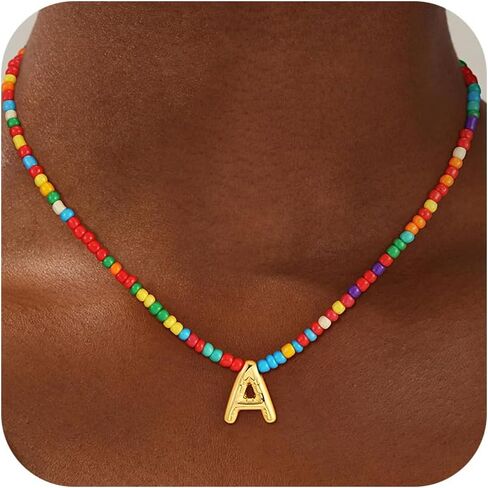 Colorful Initial Necklaces for Girls Women Kids - Teen Girls Gifts Trendy Beaded Bubble Initial Letter Necklace Dainty Gifts Choker Necklace for Girl Jewelry in Saudi Arabia