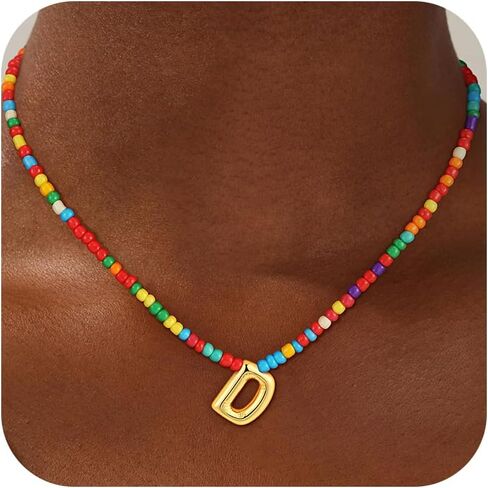 Colorful Initial Necklaces for Girls Women Kids - Teen Girls Gifts Trendy Beaded Bubble Initial Letter Necklace Dainty Gifts Choker Necklace for Girl Jewelry in Saudi Arabia
