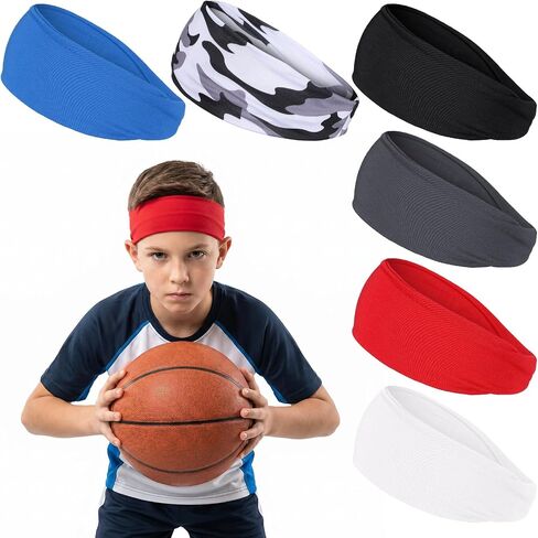 6pcs Boys Headbands for Sports Elastic Boys Soccer Headbands Sweatbands Non Slip Sweat Wicking Sports Headband for Kids Football Running Basketball Tennis Youth in Saudi Arabia