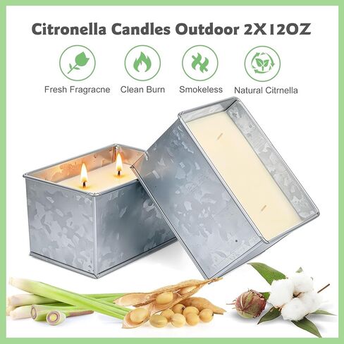 Citronella Candles Outdoor, 2-Wick 24oz Large Citronella Candle, Outdoor Candles up to 160 Hours Burning,2 Pack Soy Wax Summer Candle for Outside Patio Camping, Indoor Emergency or Survival in Saudi Arabia