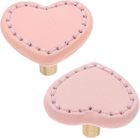 Gadpiparty 2pcs Heart Shaped Single Hole Drawer Pulls for ’ Wardrobe and Dresser, Thick Pink Leather Handles with Brass Base, Modern Cabinet Knobs for ’s Room Furniture in Kuwait