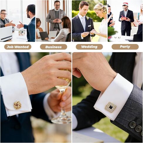 6Pairs Cufflinks Cuff Links for Men,Diamond Crystal Cufflinks,Fashion Classic Tone Cuff Links Round Square Rectangle Cufflink Shirt Studs Formal Business Wedding Gifts for Men in Kuwait