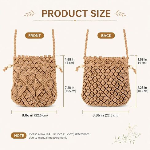 Drawstring Crochet Crossbody Bag for Women, Handwoven Cotton Straw Boho Shoulder Purse Travel Handbag in Saudi Arabia