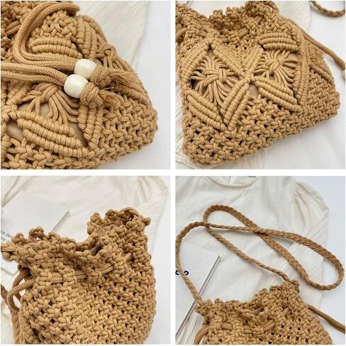 Drawstring Crochet Crossbody Bag for Women, Handwoven Cotton Straw Boho Shoulder Purse Travel Handbag in Saudi Arabia
