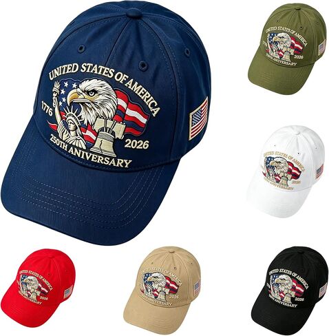 250th Anniversary USA Hat - Adjustable United States 250th Anniversary Hat Retro Embroidered Baseball Cap in Kuwait