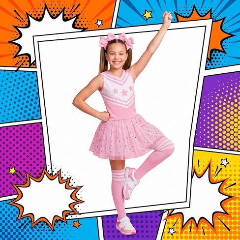 4 Pcs Tutu Skirt Set with Knee High Socks and Hair Bows, 5 Layers Fluffy Tulle Pink Sequin Ballet Dance Skirt for Princess Birthday Party Halloween in Kuwait