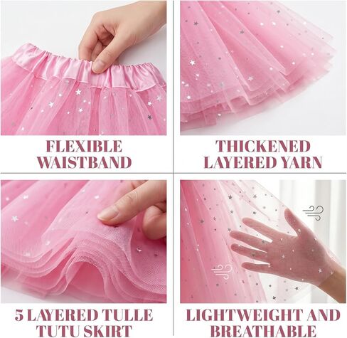 4 Pcs Tutu Skirt Set with Knee High Socks and Hair Bows, 5 Layers Fluffy Tulle Pink Sequin Ballet Dance Skirt for Princess Birthday Party Halloween in Kuwait