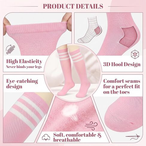 4 Pcs Tutu Skirt Set with Knee High Socks and Hair Bows, 5 Layers Fluffy Tulle Pink Sequin Ballet Dance Skirt for Princess Birthday Party Halloween in Kuwait