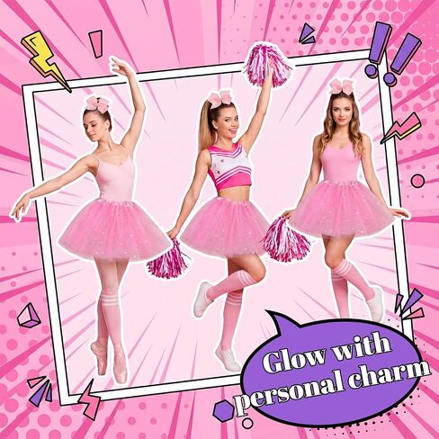 4 Pcs Tutu Skirt Set with Knee High Socks and Hair Bows, 5 Layers Fluffy Tulle Pink Sequin Ballet Dance Skirt for Princess Birthday Party Halloween in Kuwait