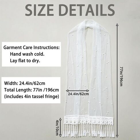 Pearl Bridal Cape Wedding Shawl with Lace, 24.4" x 77" Soft Tulle Evening Wrap, Floral Fringe Cover-up, Elegant Cape for Bride, Ceremony, Reception & Photography, Ivory in Saudi Arabia