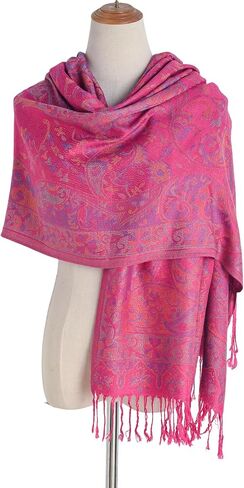 Pashmina Scarfs for Women-Ethnic Paisley Pashmina Shawls and Wraps Hijab Travel Scarf(Sy1-Hot Pink) in Kuwait